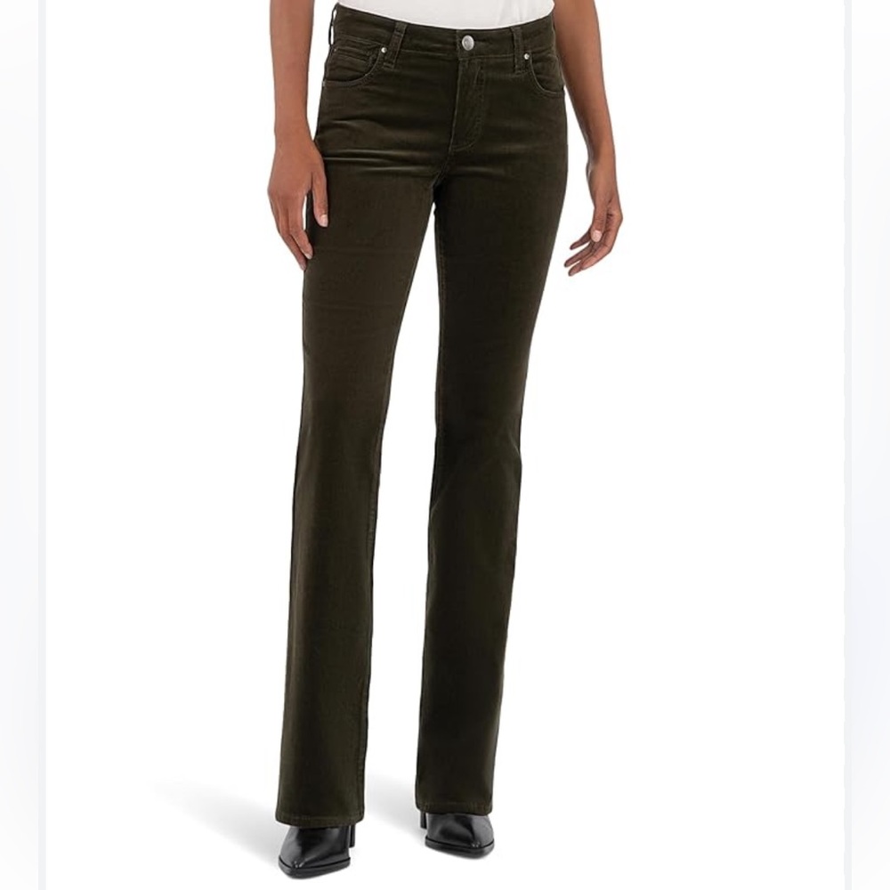 KUT FROM THE KLOTH Natalie Corduroy Bootcut Pants 12 Olive Green Stretch Y2K